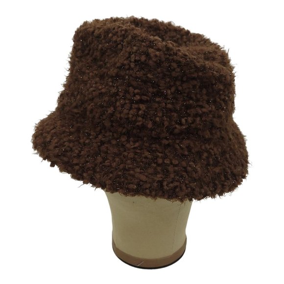 Cejon Brown Nubby Shaggy Sparkle Bucket Hat Floral Blossom One Size Festival Y2K - Picture 5 of 12